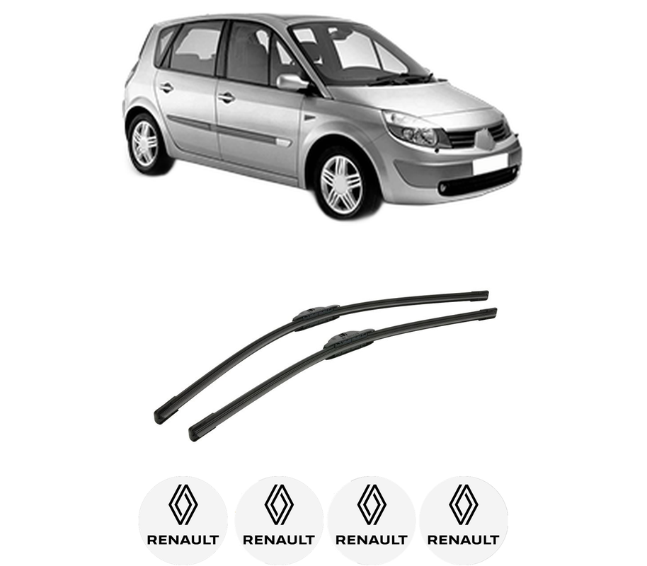 Set stergatoare auto RENAULT SCENIC II (JM0/1_) din 2003-2009, pentru parbriz auto, 2 bucati, Bosch Aerotwin, din cauciuc siliconat rezistent, 4 Stickere Auto RENAULT