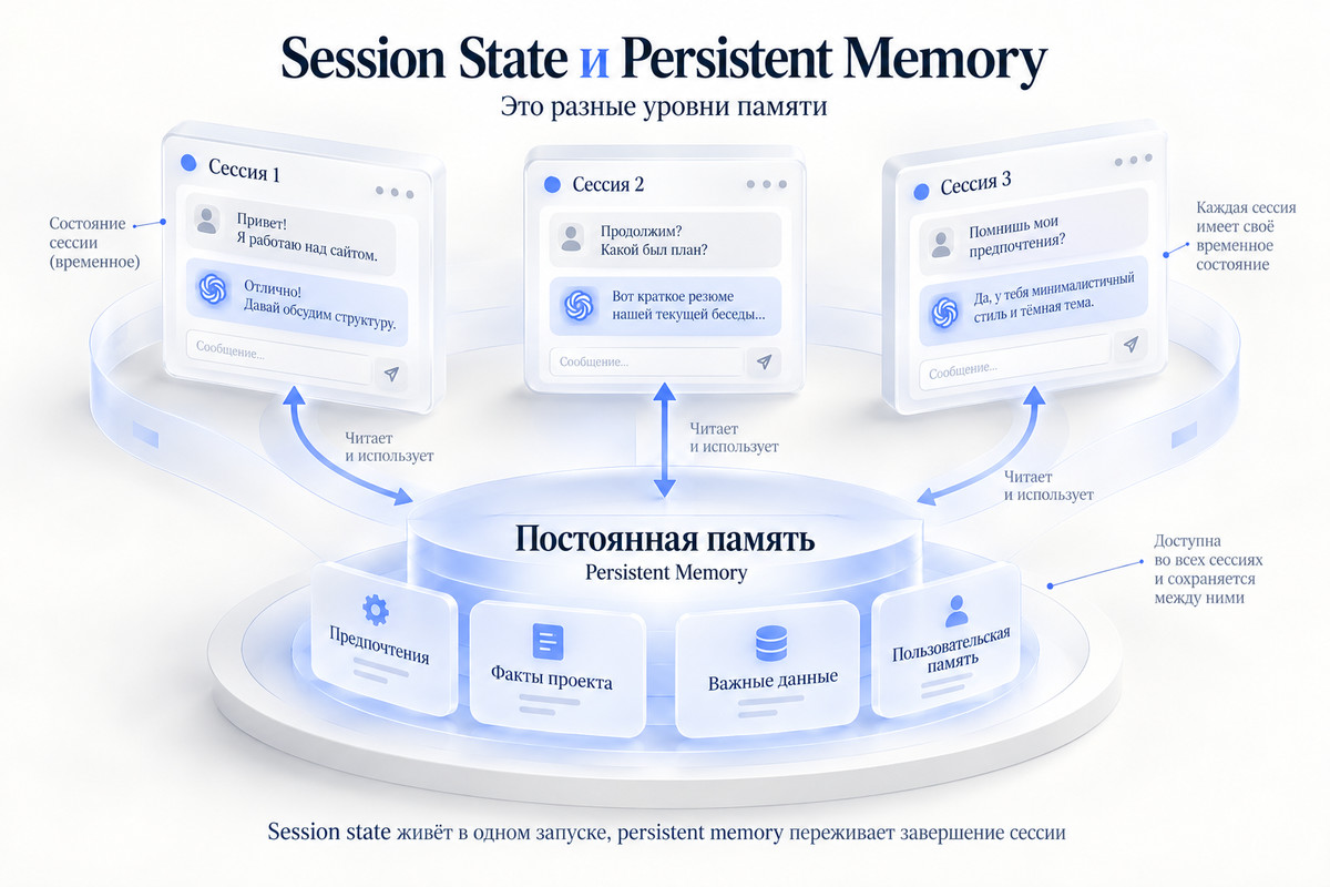 Session State и Persistent Memory ИИ-агента: состояние одной сессии и данные, сохраняемые между сессиями