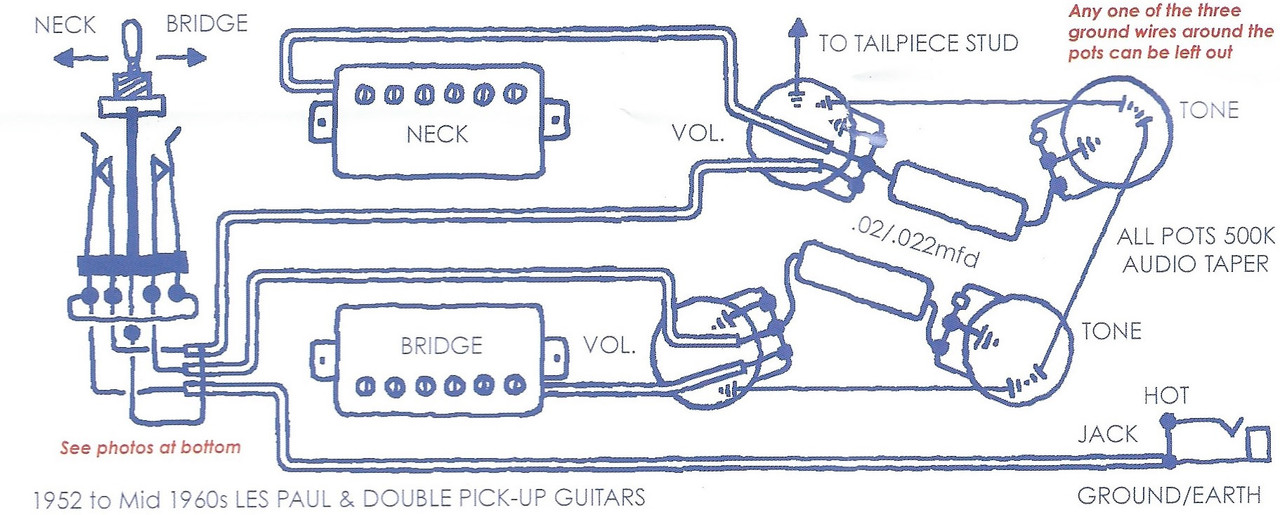 schem les paul wiring 1952 to mid 1960s