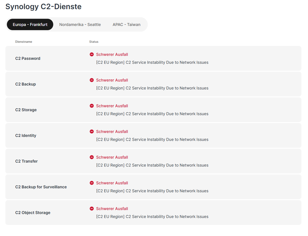 Synology Cloud Service gestört Synology Cloud Service gestört