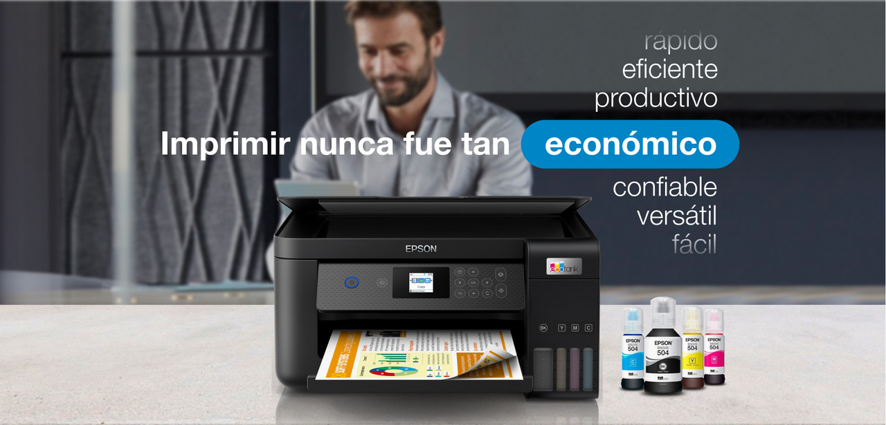 Impresora multifuncional Epson EcoTank L4260 con pantalla LCD y tanques frontales.