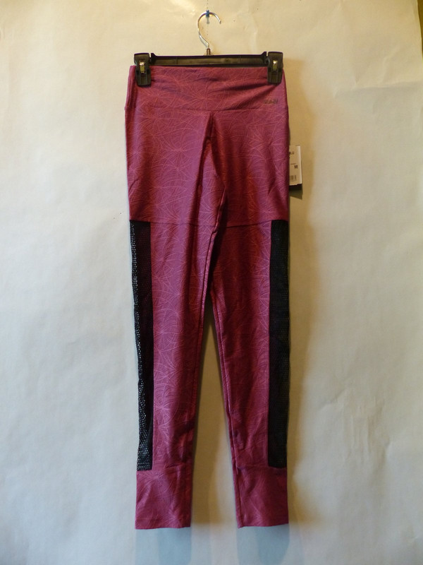 KEHLU WOMENS LIGHTWEIGHT MAROON W/ LACEY PATTERN AND MESH PANEL LEGGINGS SIZE M