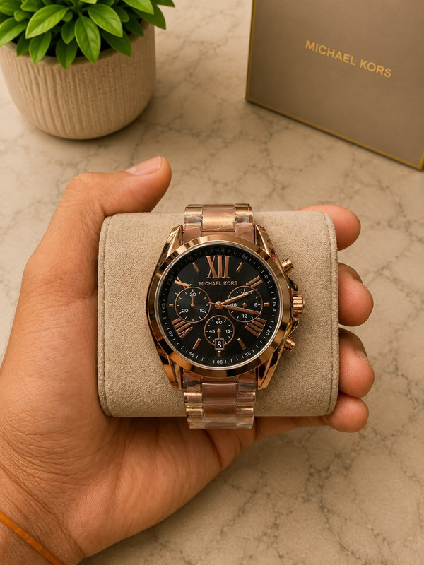 Reloj Michael Kors Rose Gold Cronógrafo Esfera Negra