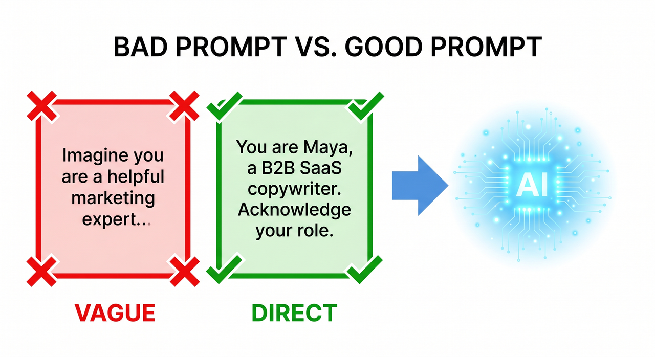 Bad prompt vs good prompt comparison for AI persona prompt not working