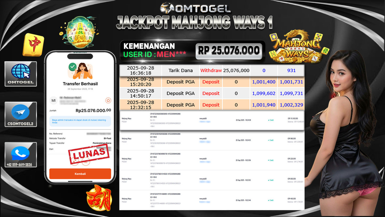 OMTOGEL JACKPOT PGSOFT MAHJONG WAYS 25 JUTA DI BAYAR LUNAS ,-