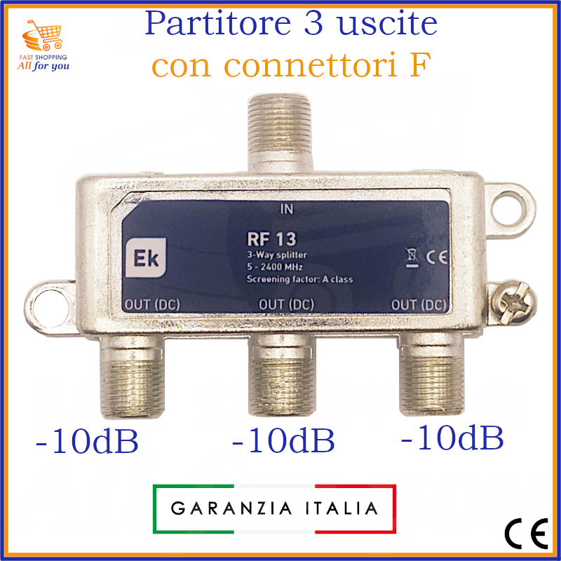 Partitore antenna TV sdoppiatore 3 uscite splitter ripartitore divisore di segnale
