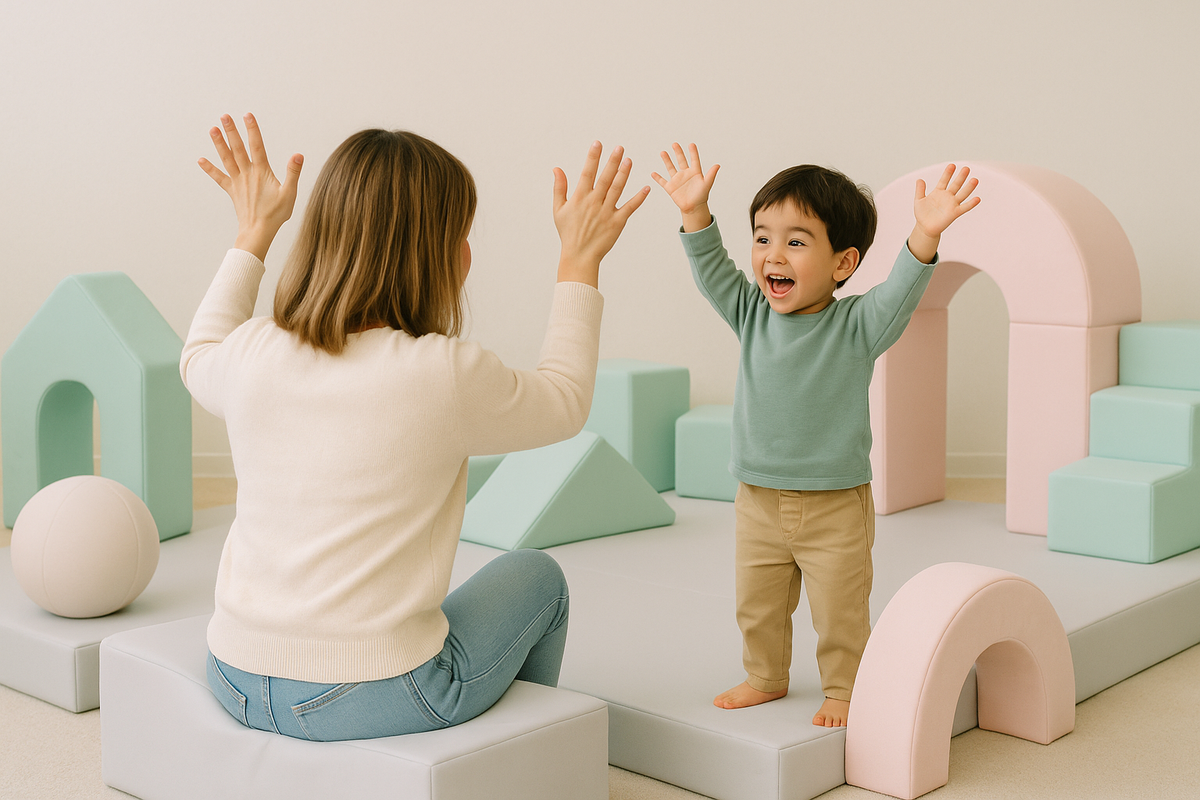 Image of a person with a child playing with Montessori toys