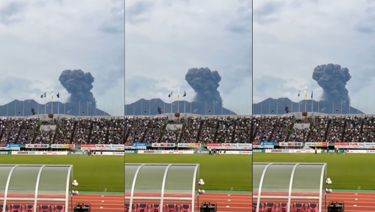 Volcán hace erupción cerca de campo de futbol y el juego continúa como si nada