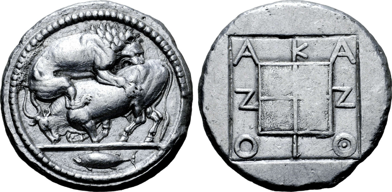 Tetradracma ático. Akanthos (Acanto, Actual Ierissos. Grecia). Año: 470-430 a.C. Roma-Numismatic-E-69-Lote-375