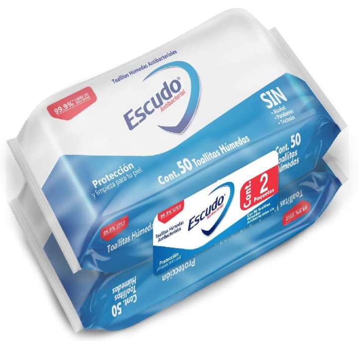 Amazon: 2 Paquetes Toallitas Húmedas Escudo Antibacterial (50 piezas c/u). 
