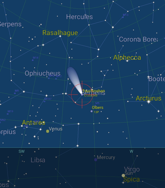 Mapa del Cometa C 2023 A3 Tsuchinshan-ATLAS para 17 octubre 2024