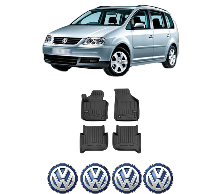Set covorase presuri Volkswagen TOURAN I din 2012-2020, auto, din cauciuc thermoplastic, 4 Stickere auto cu Volkswagen