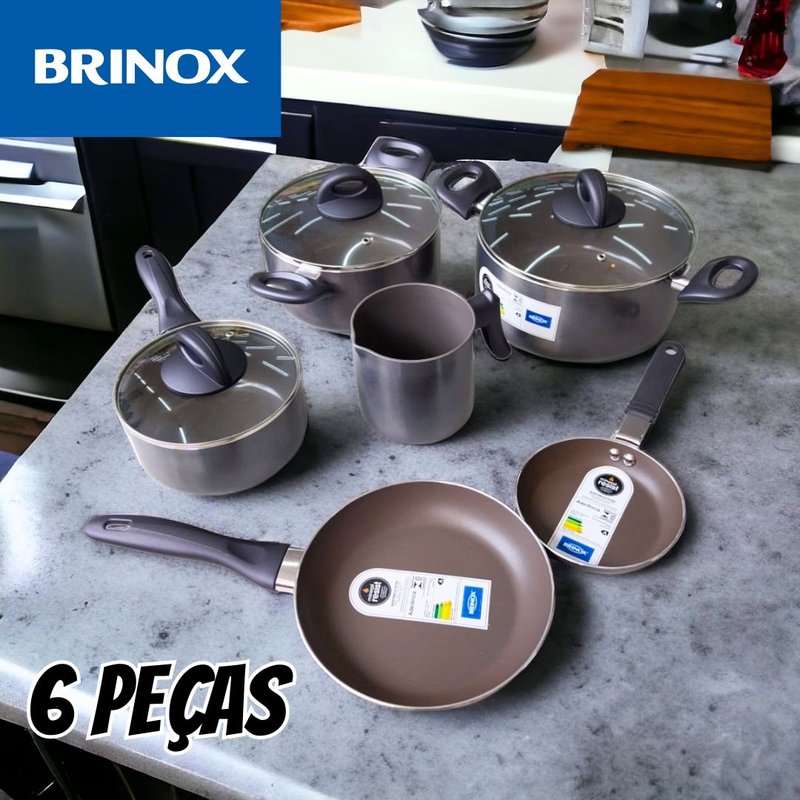 Jogo De Panelas Brinox Antiaderente Ceramic Life 6 Pç Preto