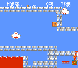 Hitting an airborne hidden block and not taking damage from the firebar in Air 1-3.