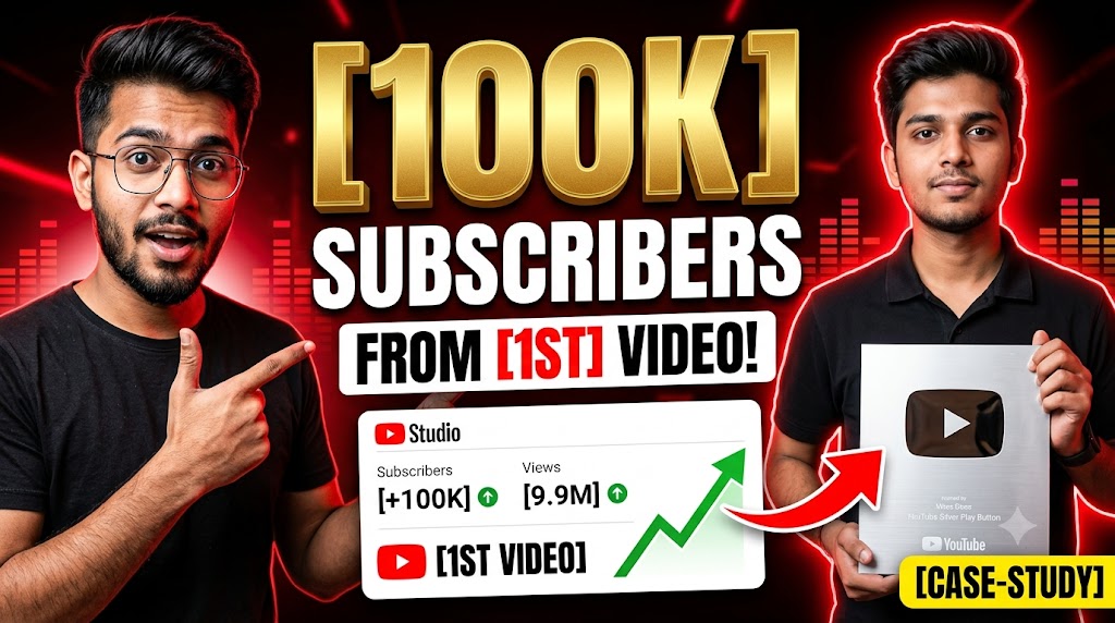 AI-generated example result for the youtube-thumbnail prompt: Creator Milestone & Analytics – "100K / SUBSCRIBERS" | Milestone Celebration Youtube Thumbnail AI YouTube Thumbnail Prompt