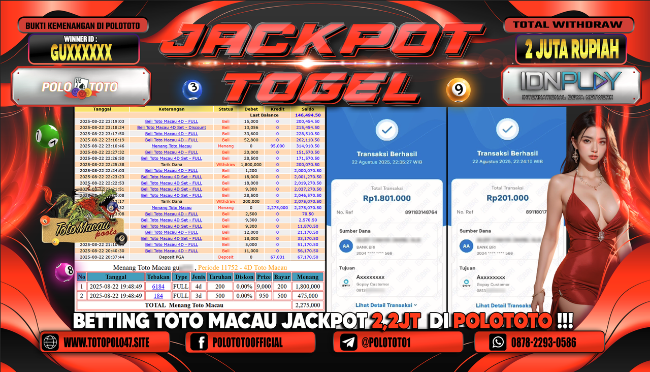 POLOTOTO JACKPOT TOGEL TOTO MACAU Rp.2.000.000,-