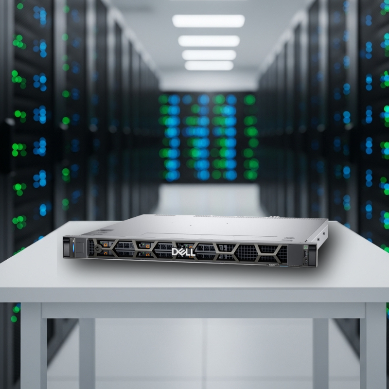 Servidor Dell PowerEdge R260 em um rack de telecomunicações