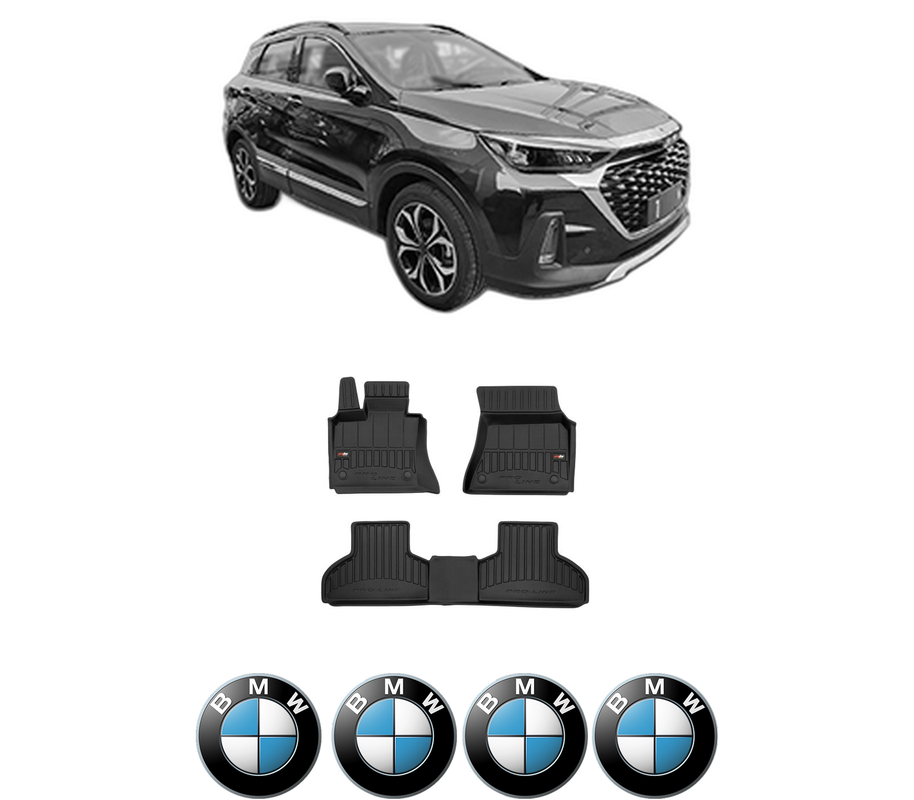 Set covorase presuri BMW Seria X5 din 2007-2023, auto, din cauciuc thermoplastic, 4 Stickere auto cu BMW Seria