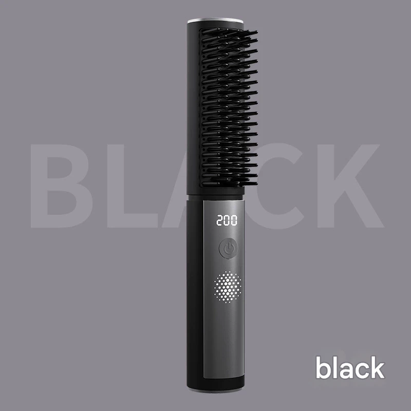 Cordless Hair Straightener Comb - 4 Temperature Settings, USB-C, PTC Heating(black)