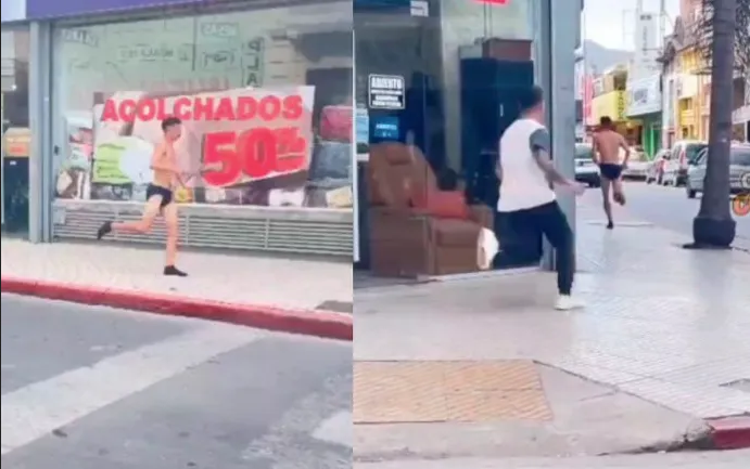 ¡Amante miedoso! en video exhiben a hombre que huye en calzones por la calle