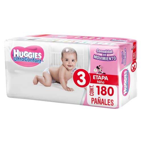 Amazon: HUGGIES UltraConfort Pañal Desechable para Bebé, Etapa 3, Niña, Caja con 180 Piezas 

