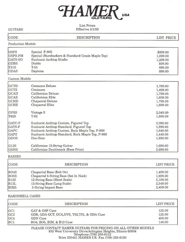 Hamer1993PriceList1