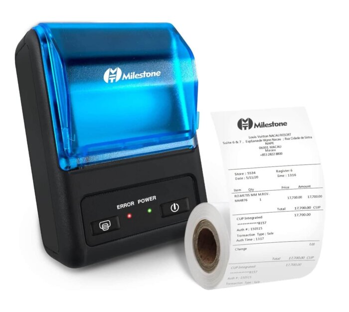 Impresora térmica de recibos compacta de 58mm en uso con un smartphone