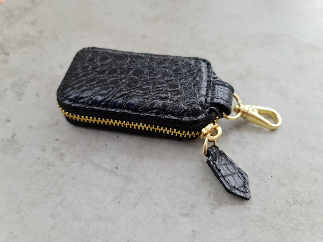 Real Crocodile Black Key Car Case Holder Keychain Key Bags Zipper