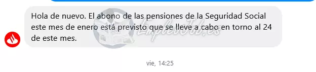 Confirmación fecha de pago pensión enero 2024 del banco Santander