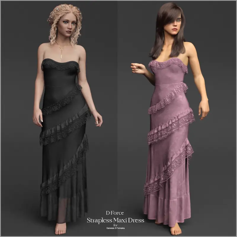 D-Force Strapless MaxiDress for Genesis 8 Females