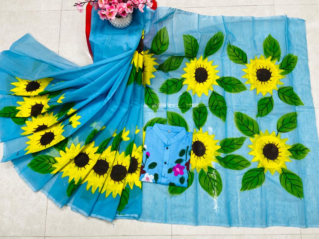 Hand Print Sharee Panjabi Couple Set