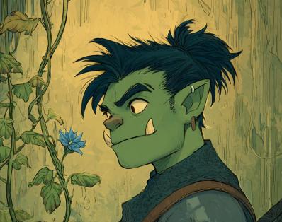 A young optimistic half-orc paladin in a swamp