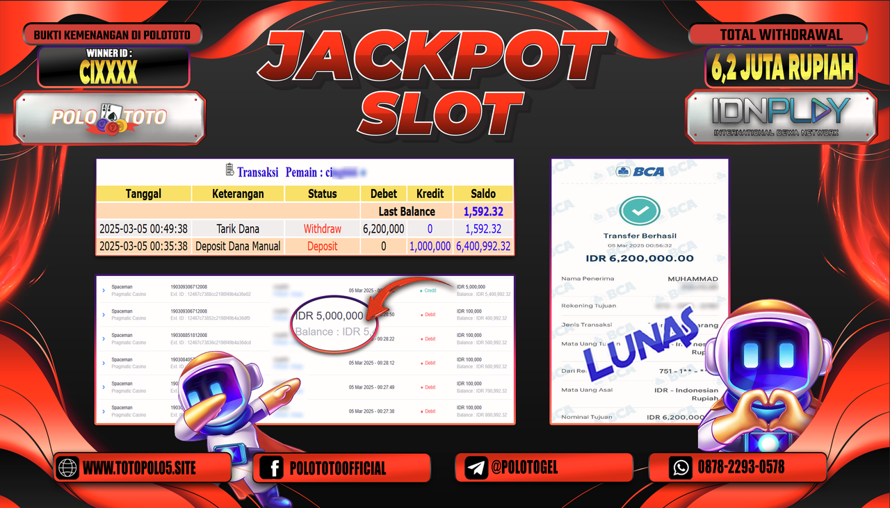 POLOTOTO JACKPOT SLOT SPACEMAN Rp.6.200.000,-