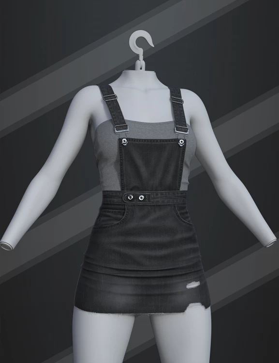 dForce SU Denim Suspender Skirt for Genesis 9, 8.1, and 8 Female