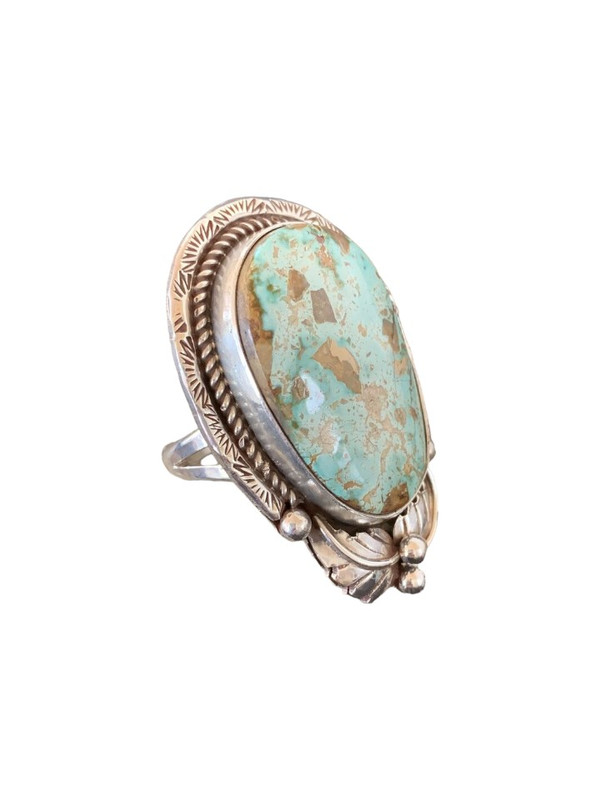 USA Mens Navajo Sterling Silver Blue Green Royston Turquoise Ring Size 9 00672