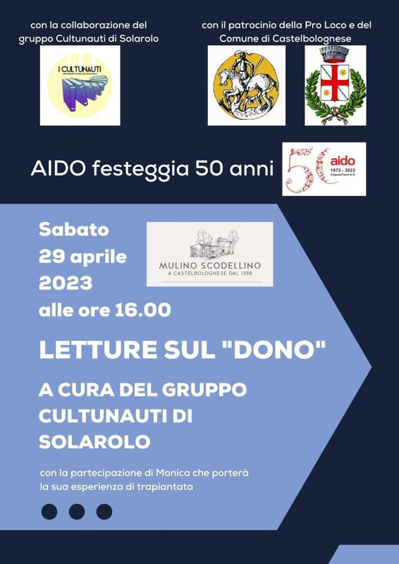 50anni AIDO: sabato 29 aprile letture al Mulino Scodellino 50anni AIDO: sabato 29 aprile letture al Mulino Scodellino