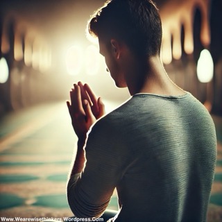 Writer in prayerful reflection, seeking guidance and clarity on his creative journey