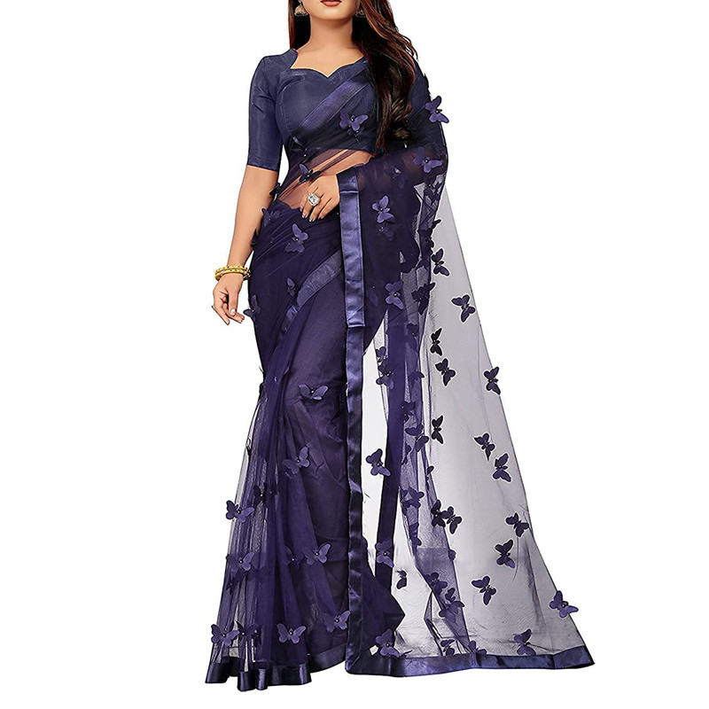 Women's Embroidered Fashionable Butterfly Pattern Saree Top Bolywood Readywear - Picture 2 of 33