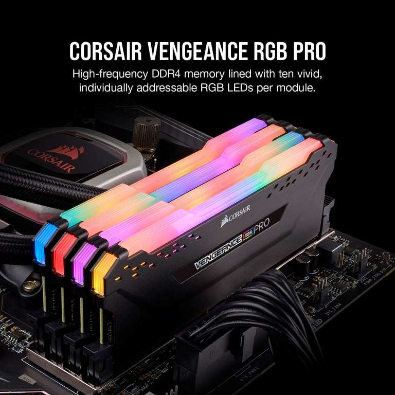 Cyberpuerta: Memoria RAM Corsair Vengeance RGB Pro Black DDR4, 3600MHz, 16GB, CL18 
