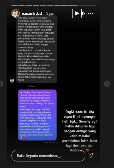 Unggahan Nana Mirdad pada Rabu (1/9/2021)