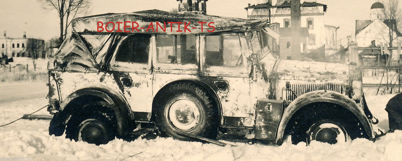 FOTO 2 WK KFZ KÜBELWAGEN SCHNEETARN RUß.