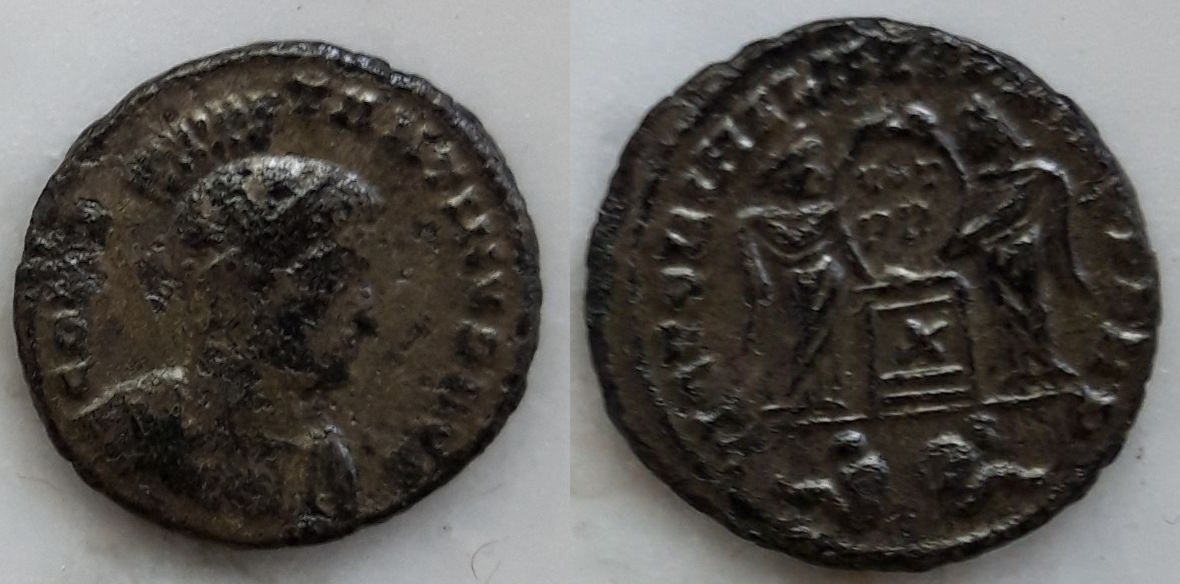 AE3 de Constantino I. VICTORIAE LAET PRINC PERP. Lyon C1lvgn1