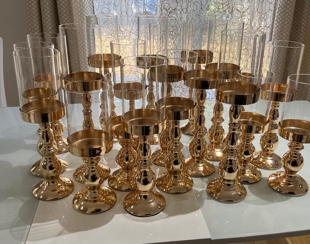 Gold Crystal Glass Candle Holder-3pcs