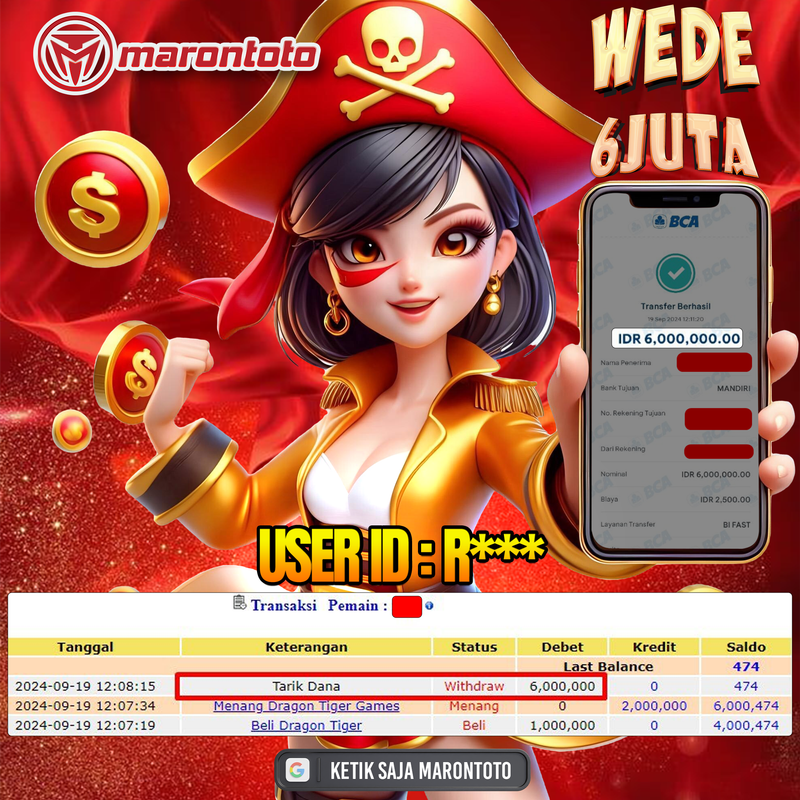 Bukti Kemenangan Member Marontoto Sebesar 6 JUTA