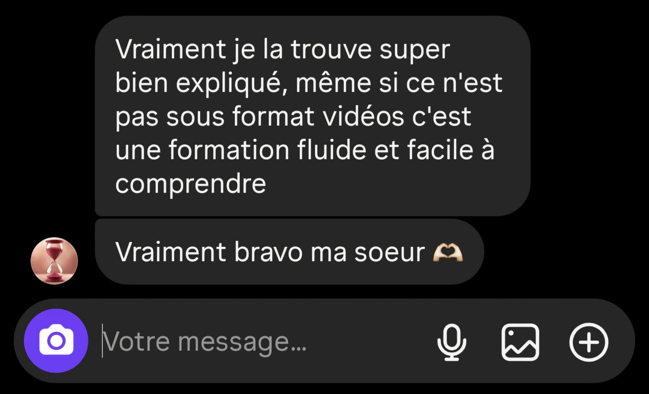 Message d’une élève qui explique que même au format écrit, la formation est très bien expliquée