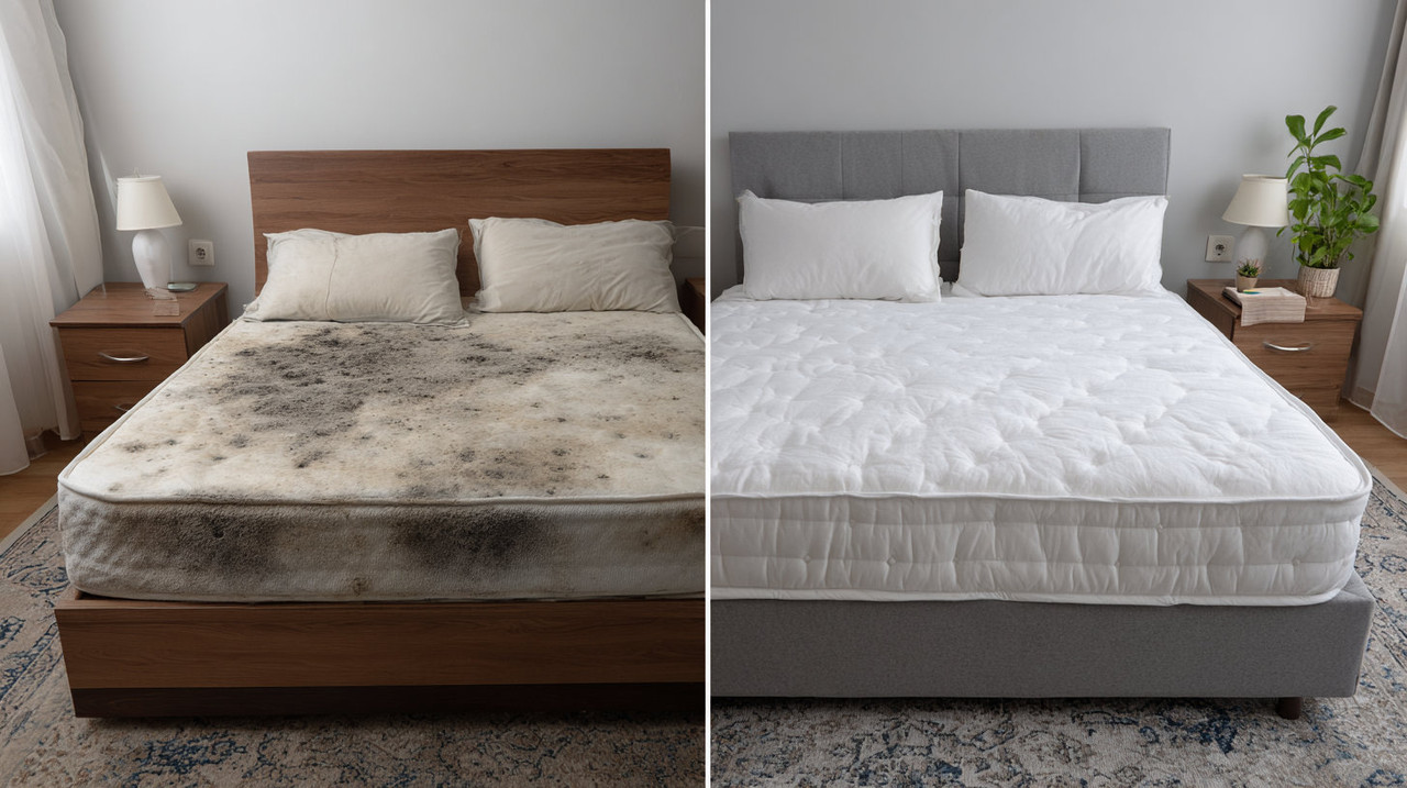 Матрас до химчистки и после