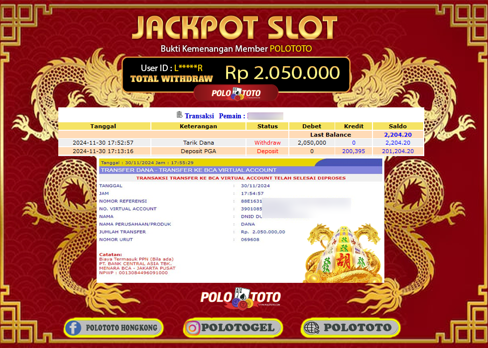 POLOTOTO JACKPOT SLOT MAHJONG WAYS Rp.2,050.000,-