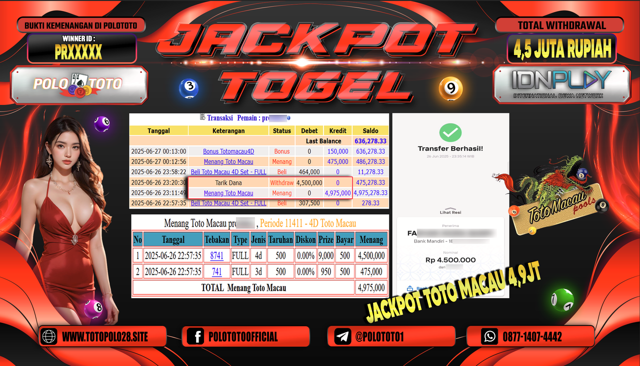 POLOTOTO JACKPOT TOGEL TOTO MACAU Rp.4.500.000,-