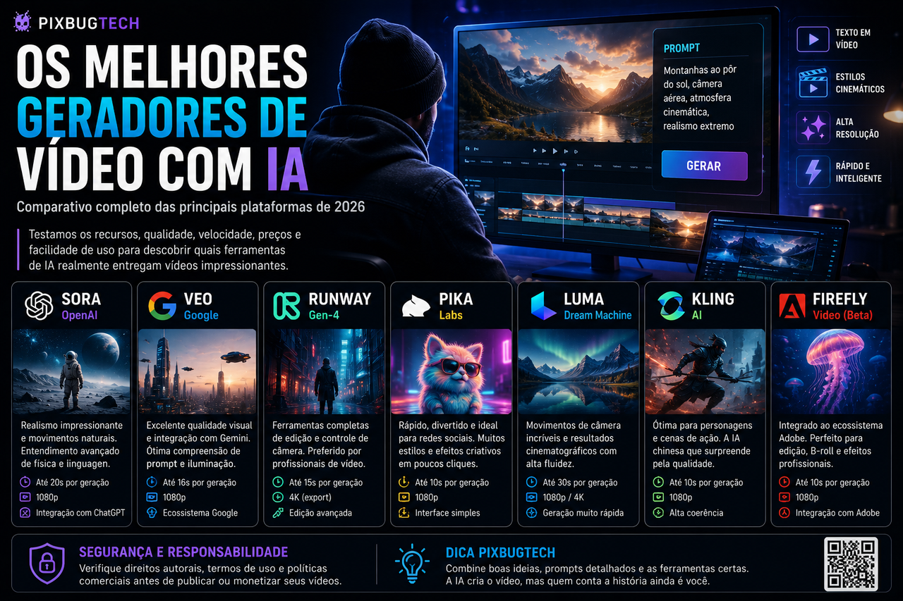 Os melhores geradores de vídeo com IA em 2026: qual realmente vale a pena?