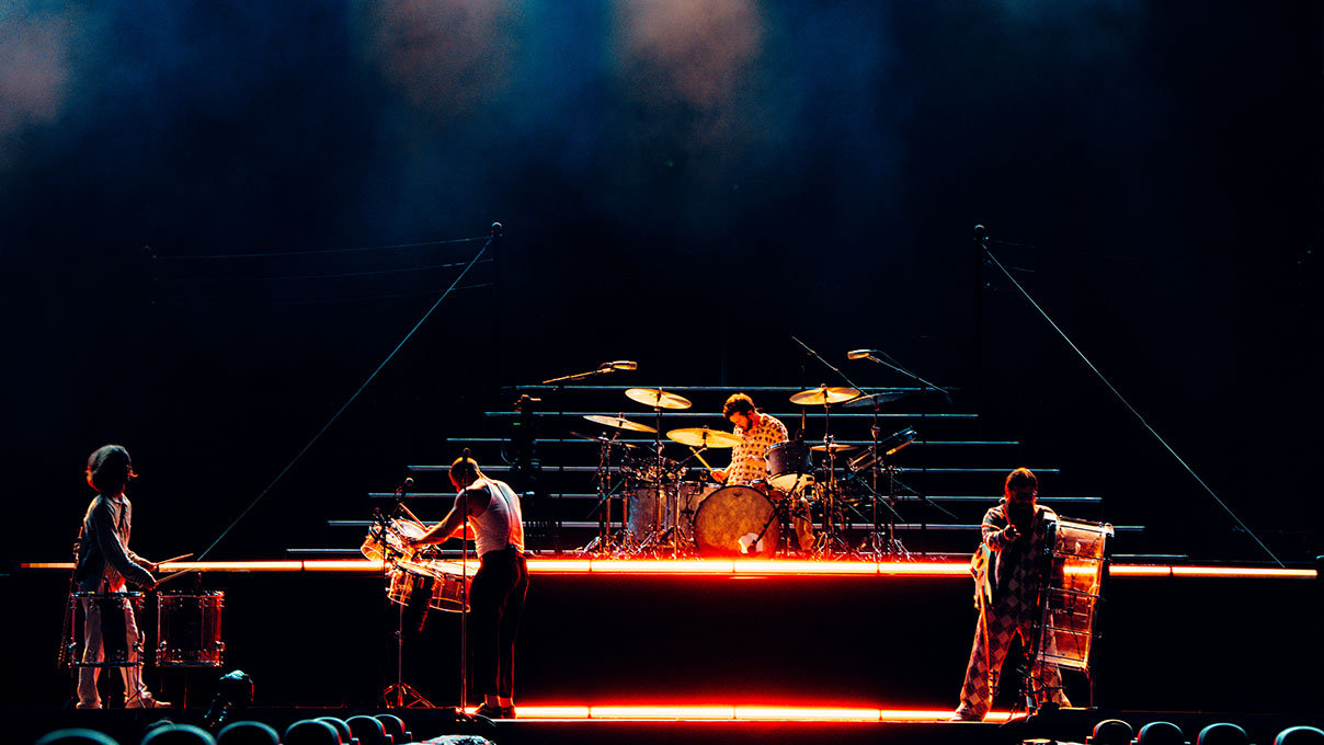 Imagine Dragons Tour Saturated Mid-Air Beam Convergence Stadium Scene